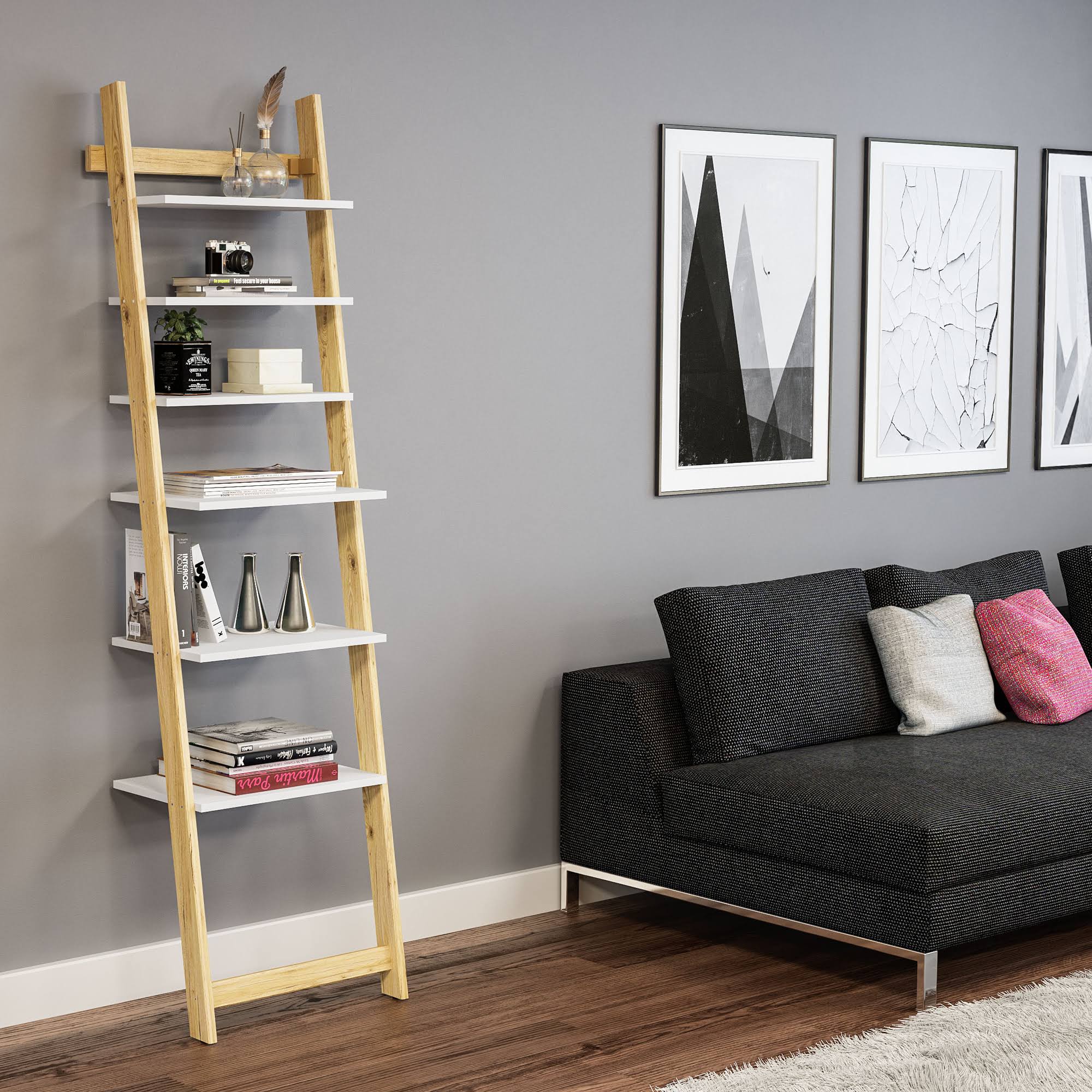 White Pine 6 Shelves Ladder Bookcase O83659