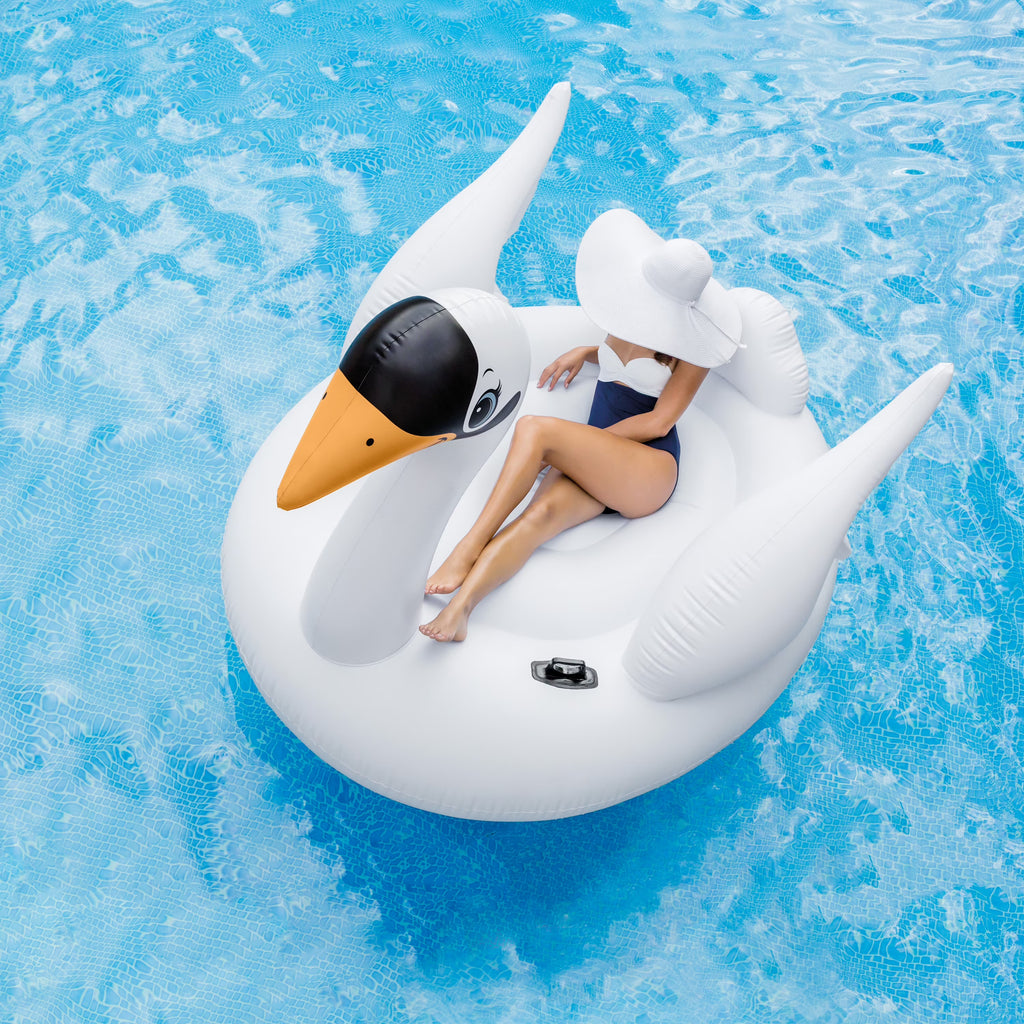 White Mega Swan Inflatable Swimming Pool Toy Float Ride On Kids Raft F24446