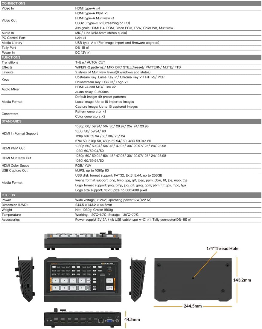 4 HDMI Multi Inputs Video Mixer Switcher USB Output N957