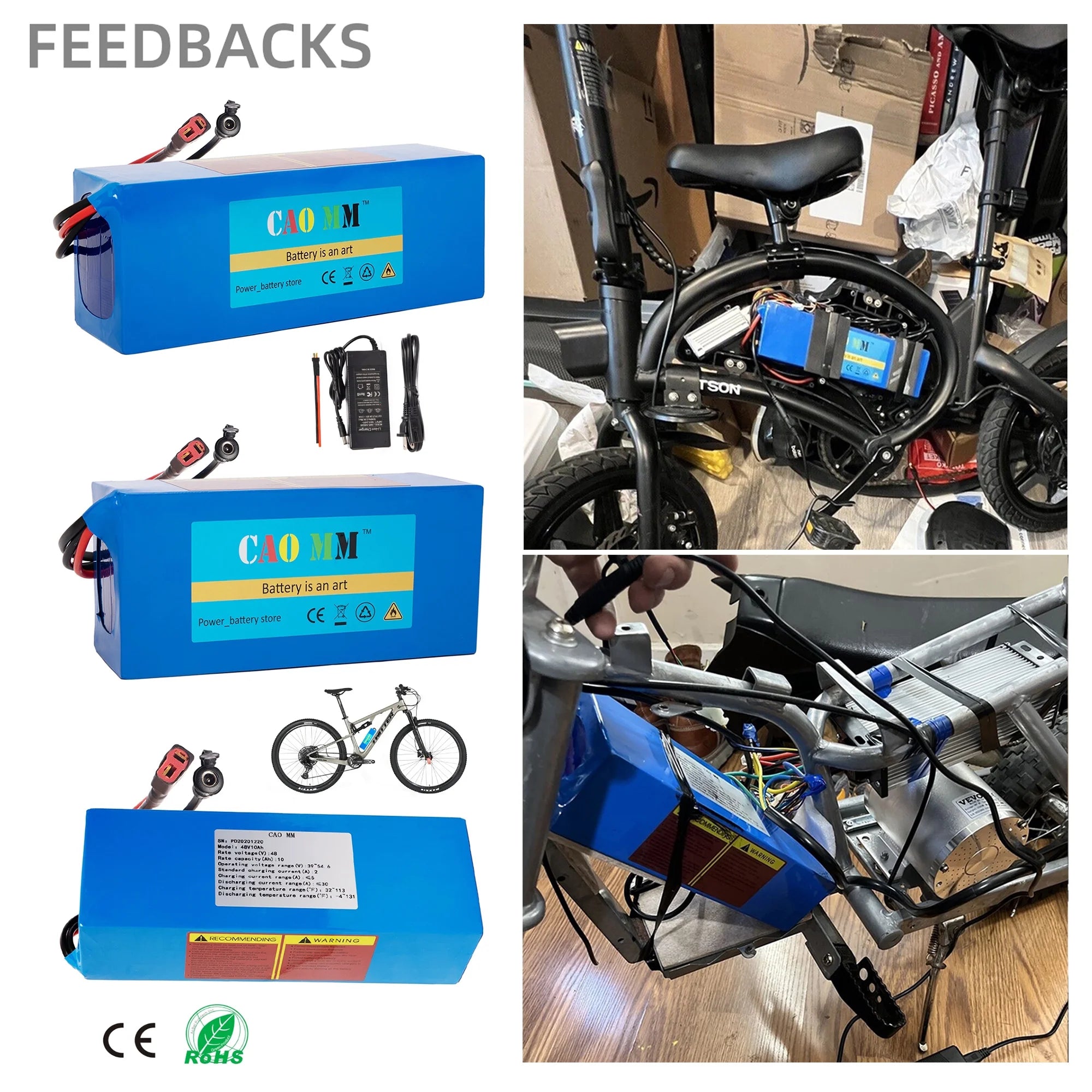 48V 14Ah Lithium ion Ebike Battery with 30A BMS and 2A Charger D8409