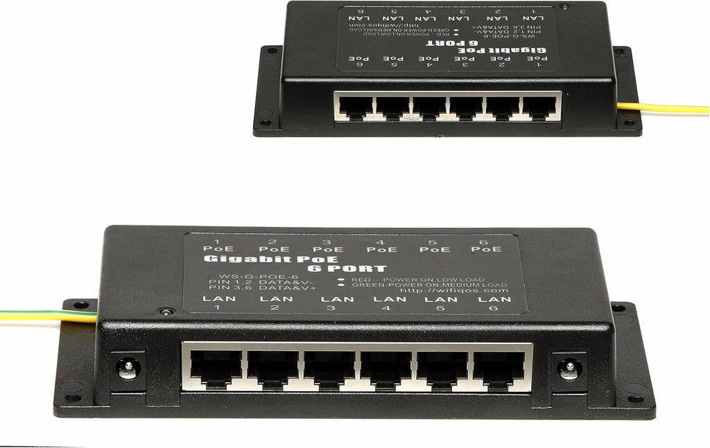 Gigabit 6 Port Passive Power Over Ethernet Injector with 48 Volt 60 Watt Power Supply, Pack of 2 H43315