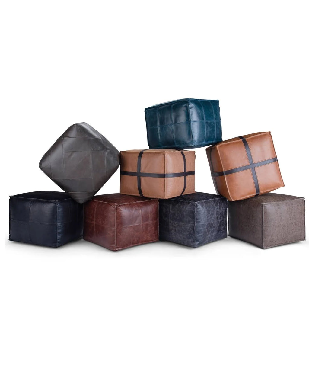 Teal Leather Square Pouf J95245