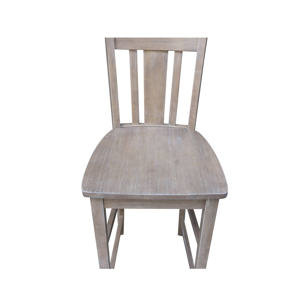Washed Gray Taupe Round Pedestal Bar Height Table with 2 Bar Height Stools B567