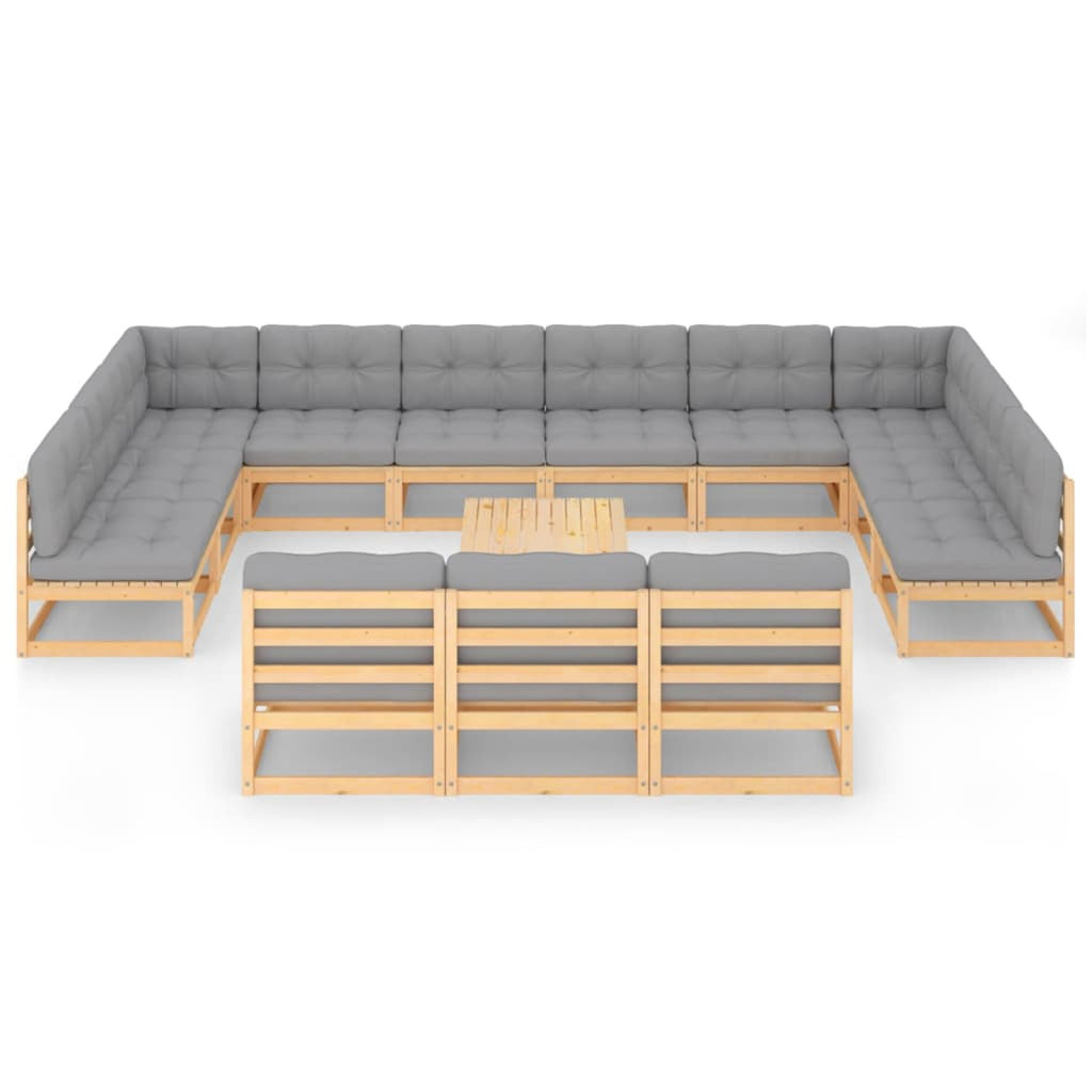 14 Piece Patio Lounge Set Outdoor Sofa Set with Gray Cushion Pinewood Sectional U44187