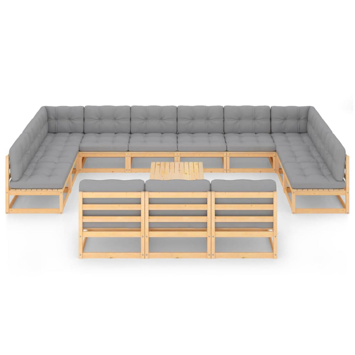 14 Piece Patio Lounge Set Outdoor Sofa Set with Gray Cushion Pinewood Sectional U44187