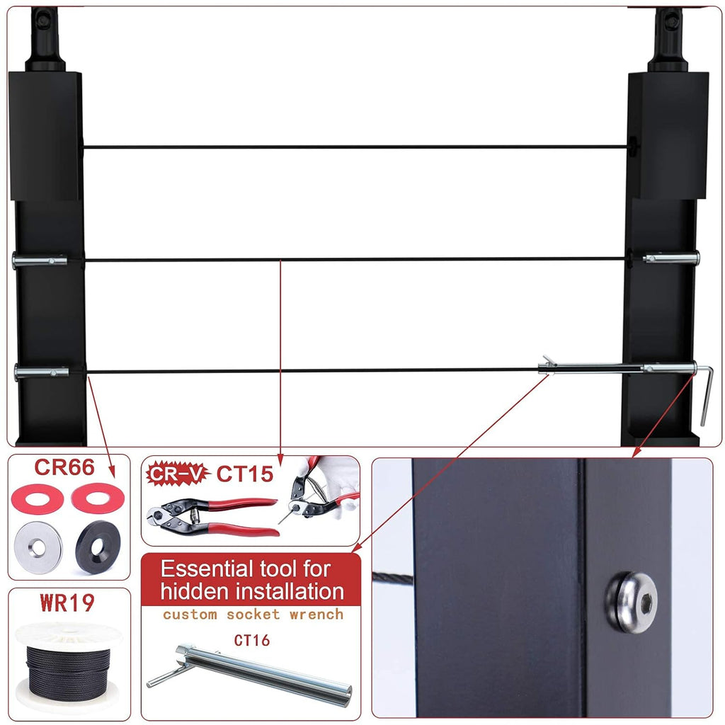 40Set Cable Railing Kit Invisible Swageless Turnbuckle Tensioner Terminal Hidden Round Head for 2x2 Metal Post Deck Stairs G17017