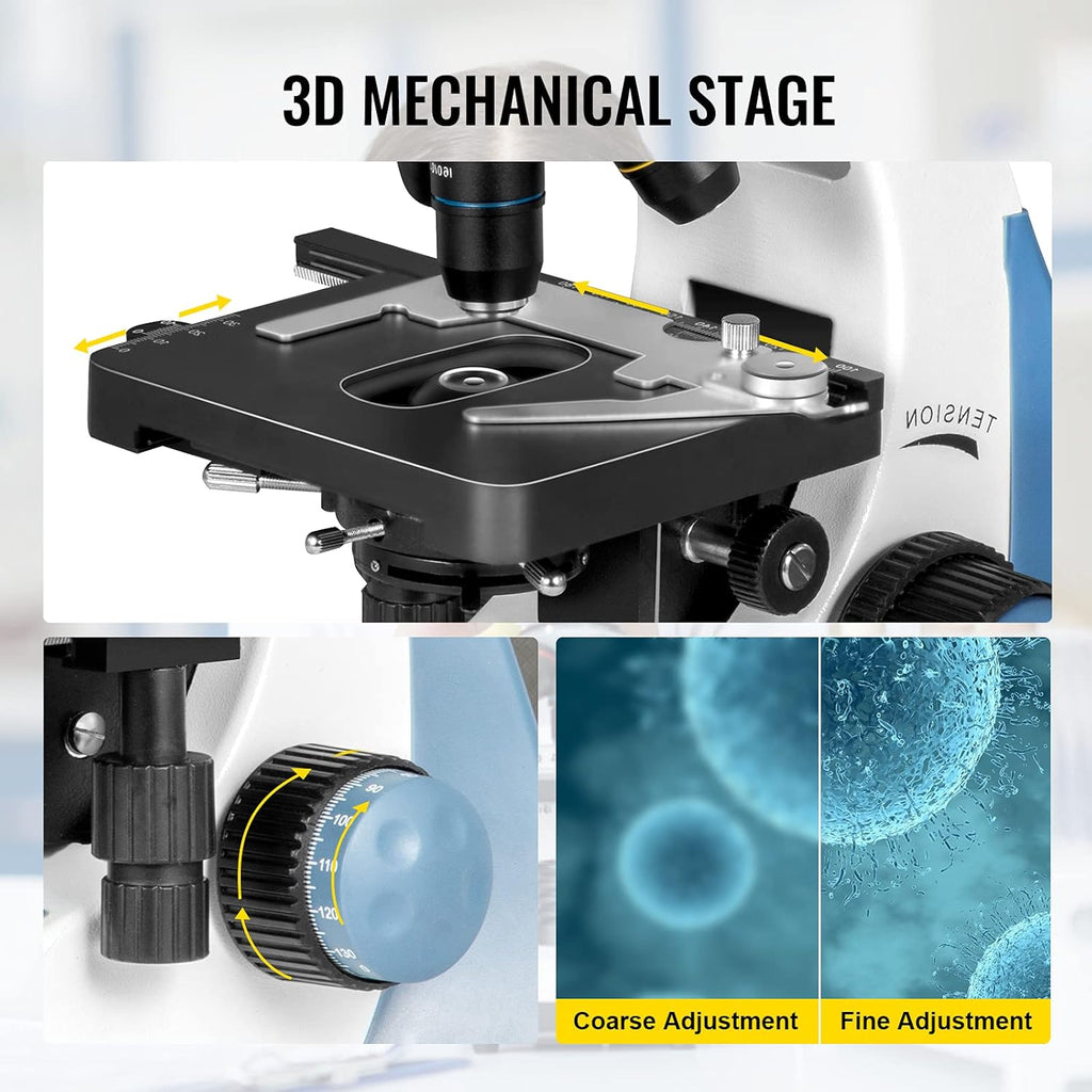 Trinocular Compound Microscope 40X-1000X Magnification LED Light Mechanical Stage Q81272