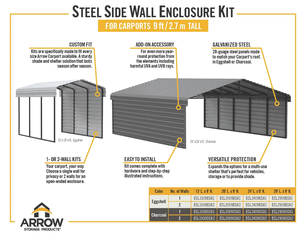 Galvanized Steel Carport Kit, 12' x 29' x 9' V385