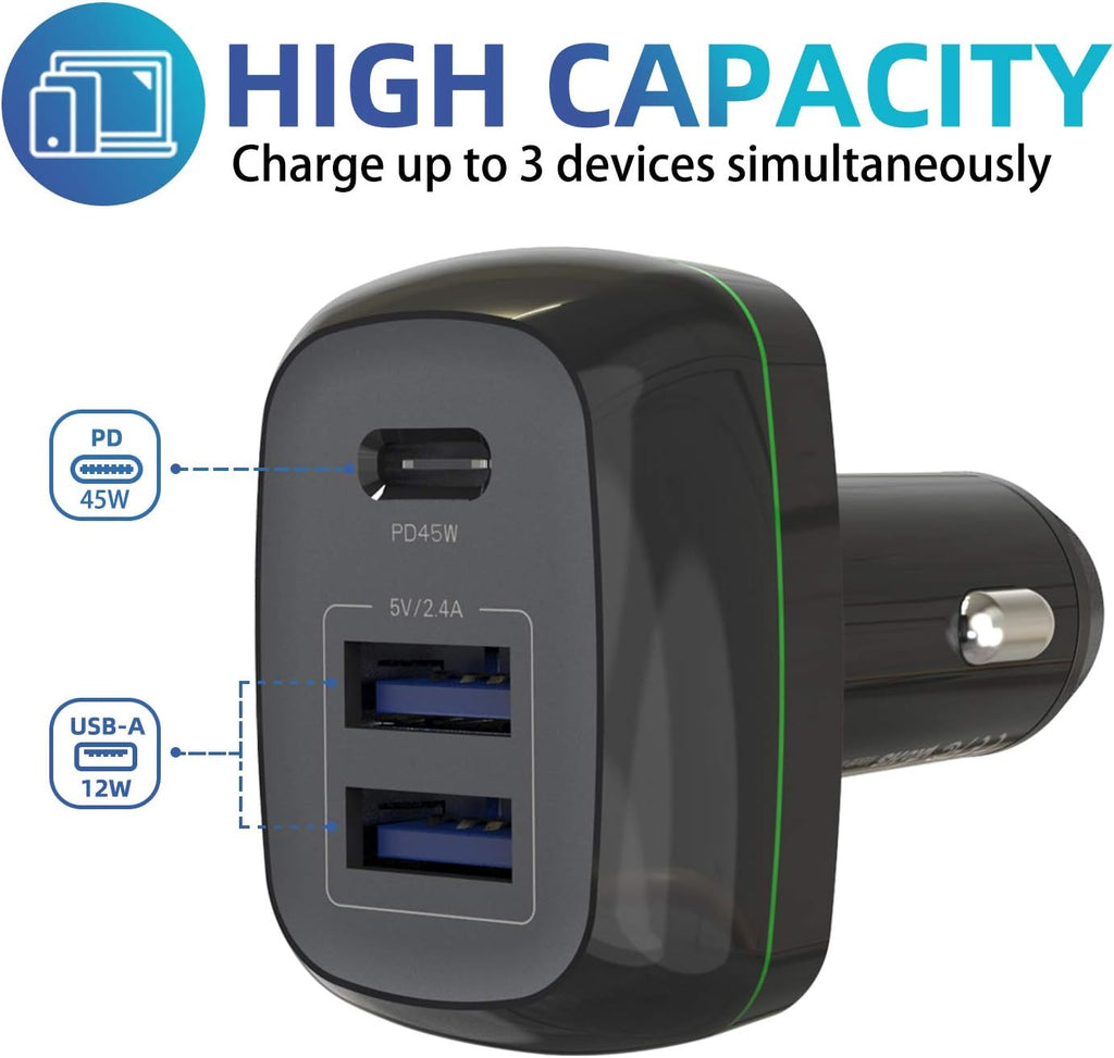 USB C Car Charger with Dual USB Port J107