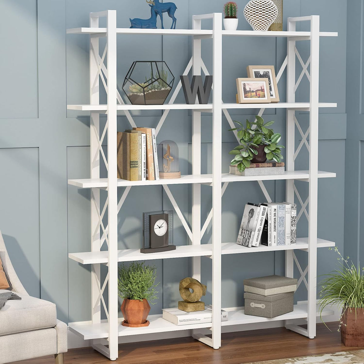 5-Shelf Wood and Metal Bookcase T463