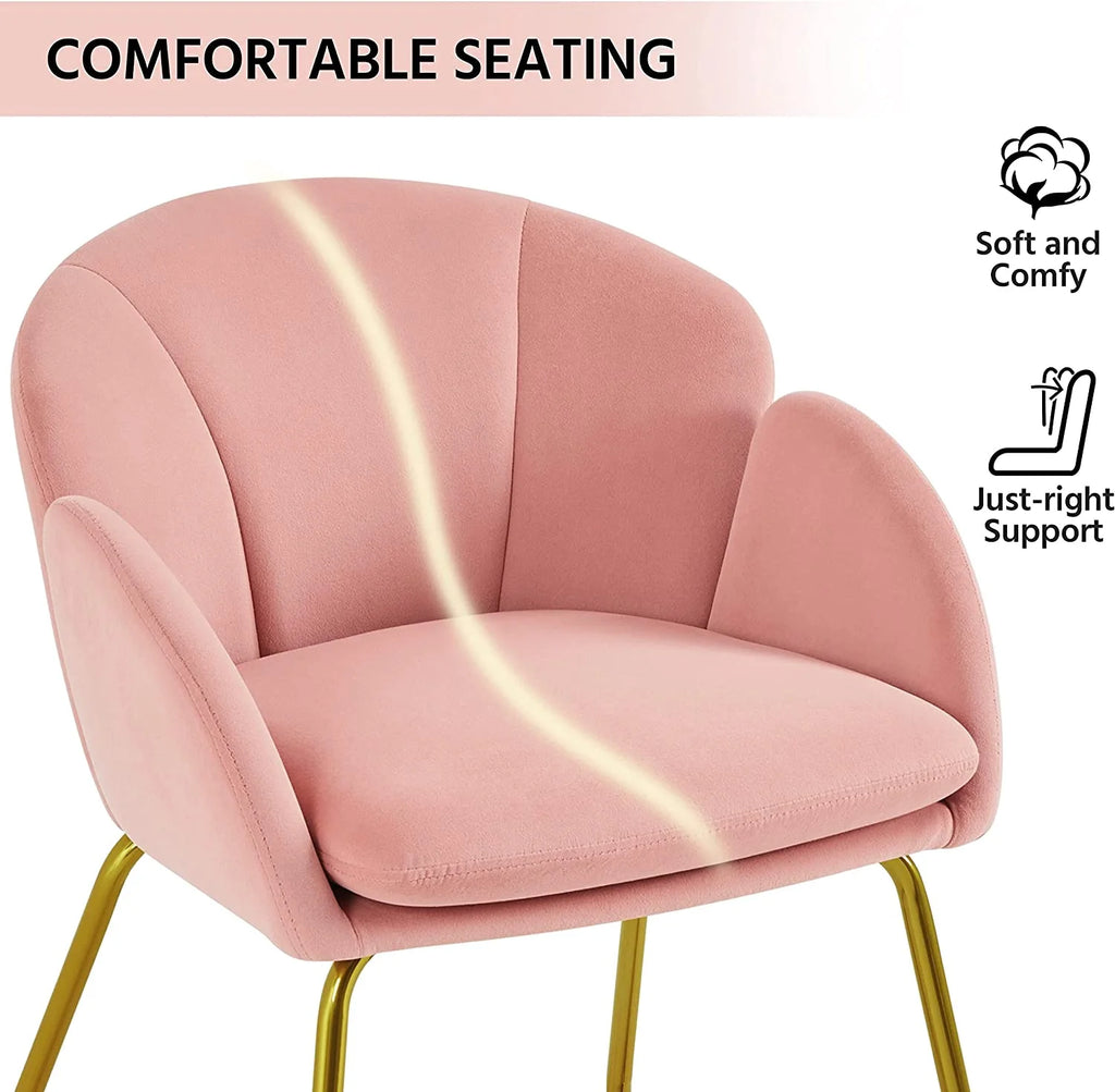 Flower Velvet Barrel Accent Chair with Golden Metal Legs, 2 Pieces K91061