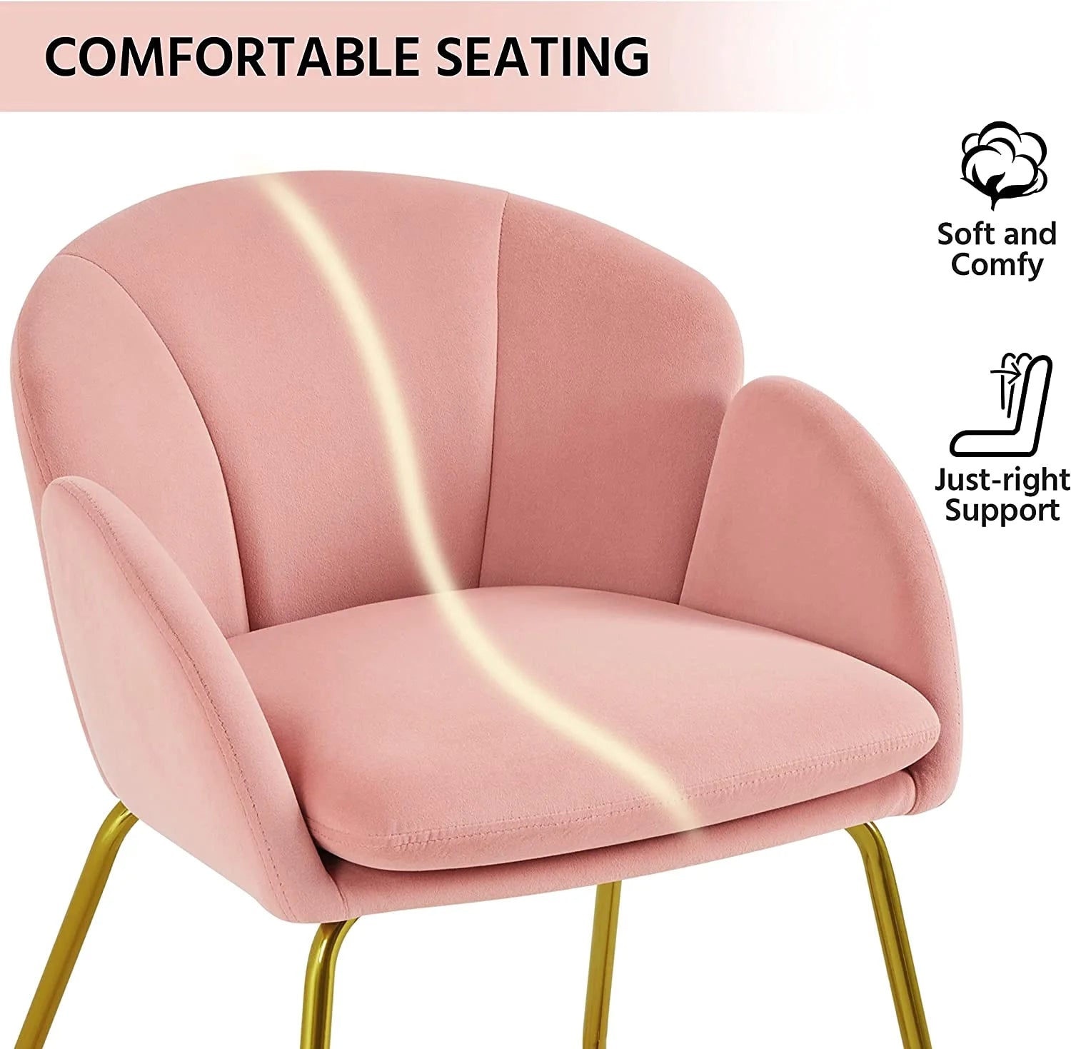 Flower Velvet Barrel Accent Chair with Golden Metal Legs, 2 Pieces K91061