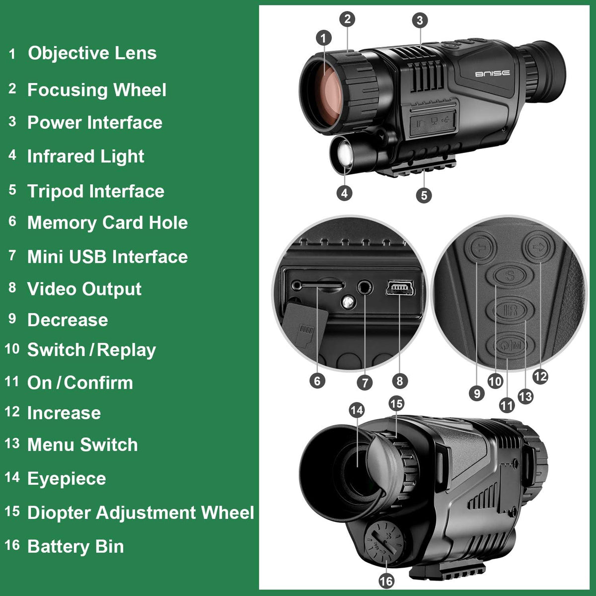 8x40 Infrared Night Vision Monocular Digital Camera with Video Playback USB Output 8G TFCard S392
