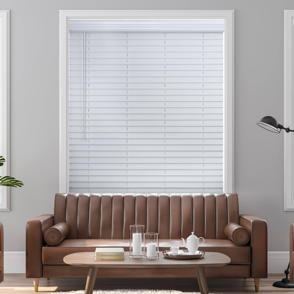 White Cordless Faux Wood Blind H225098