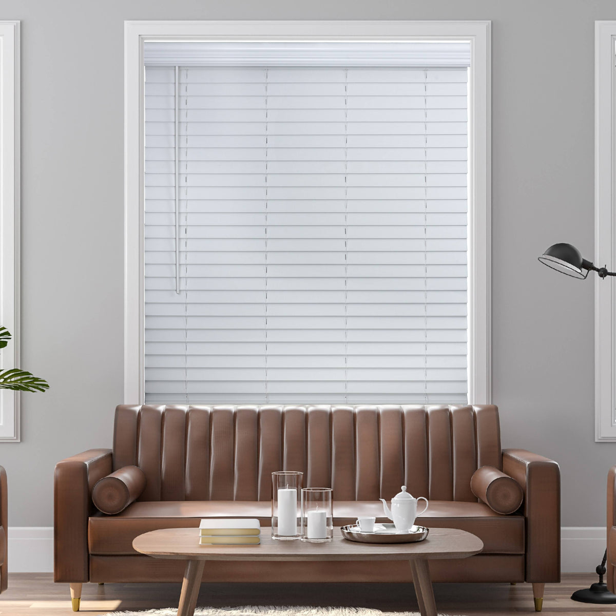 White Cordless Faux Wood Blind H225098