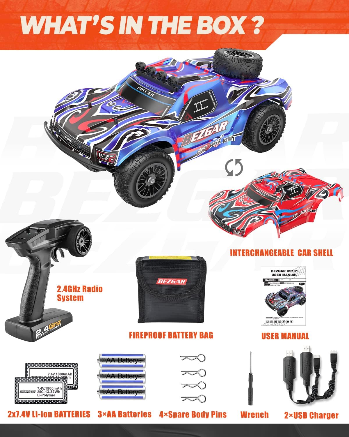 Remote Control Truck 4WD Electric Toy Off Road RC Monster Vehicle Car Crawler with 2 Rechargeable Batteries Y705