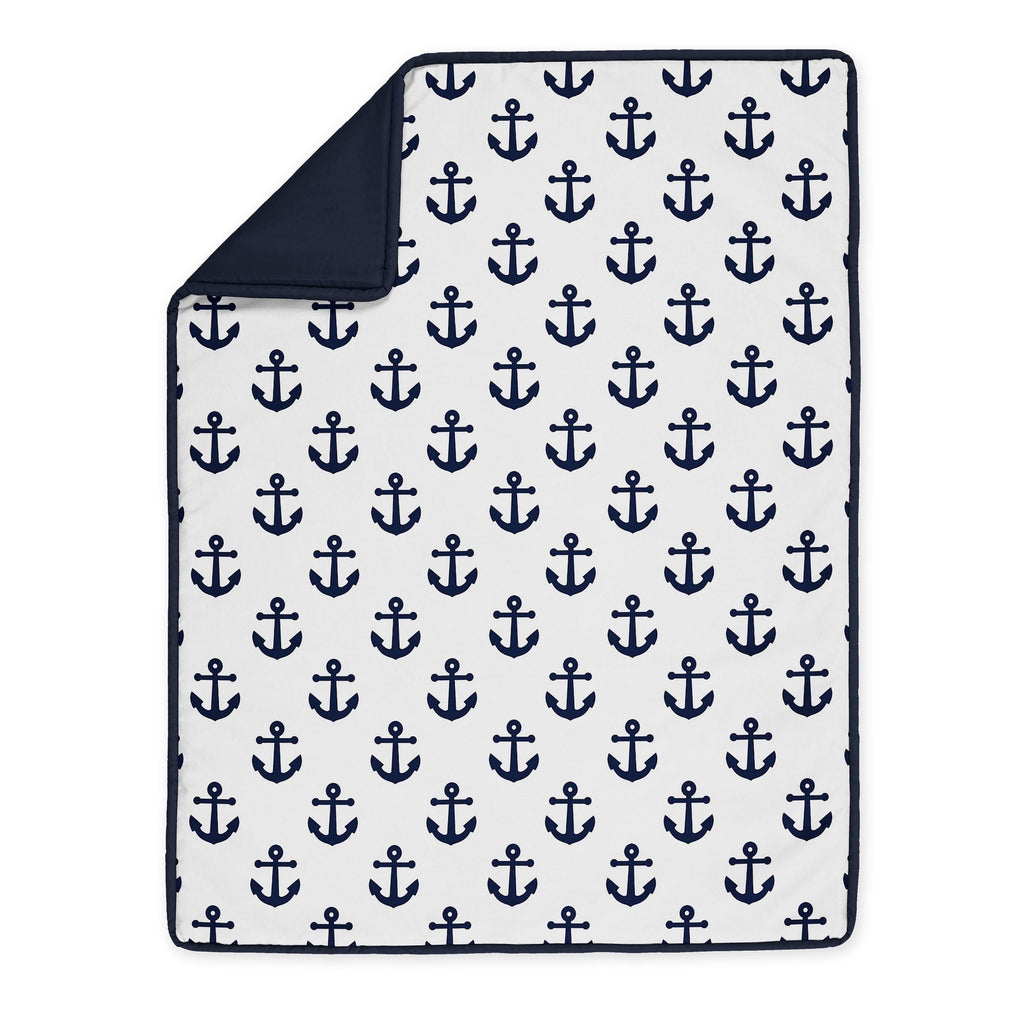 Navy Blue White Anchors 4 Pieces Crib Bedding Set B77172