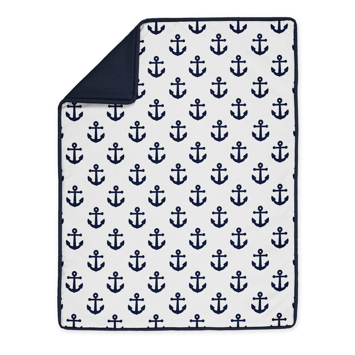 Navy Blue White Anchors 4 Pieces Crib Bedding Set B77172