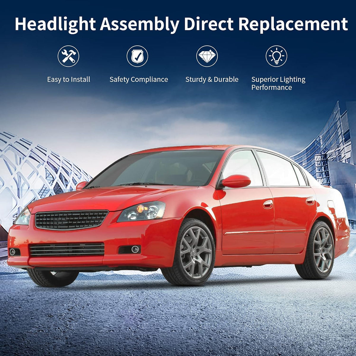 Headlight Assembly Compatible with 2005 2006 Altima Black Housing Amber Reflector Z279
