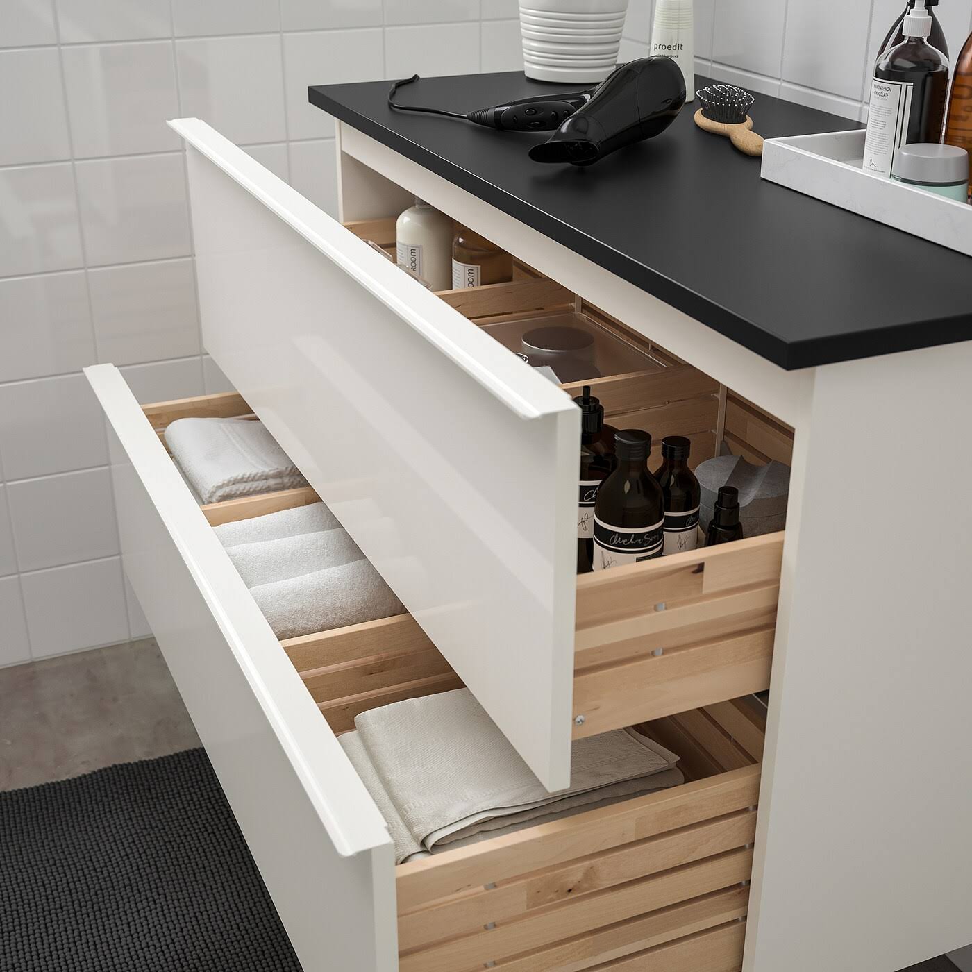 High Gloss White Sink Cabinet with 2 Drawers R27356