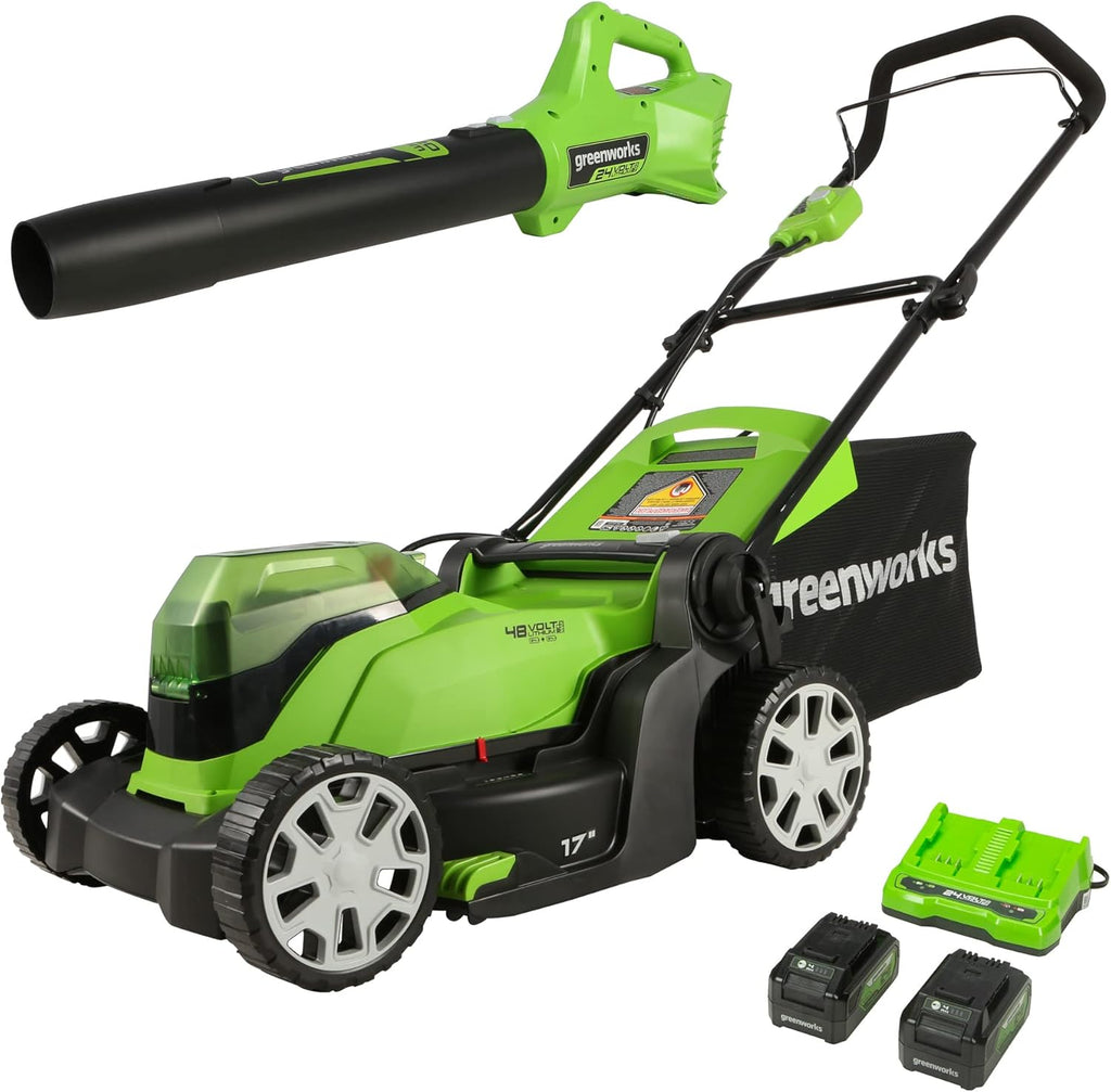 2 x 24V 17" Cordless Lawn Mower with 4.0Ah Batteries and Dual Port Rapid Charger V99167