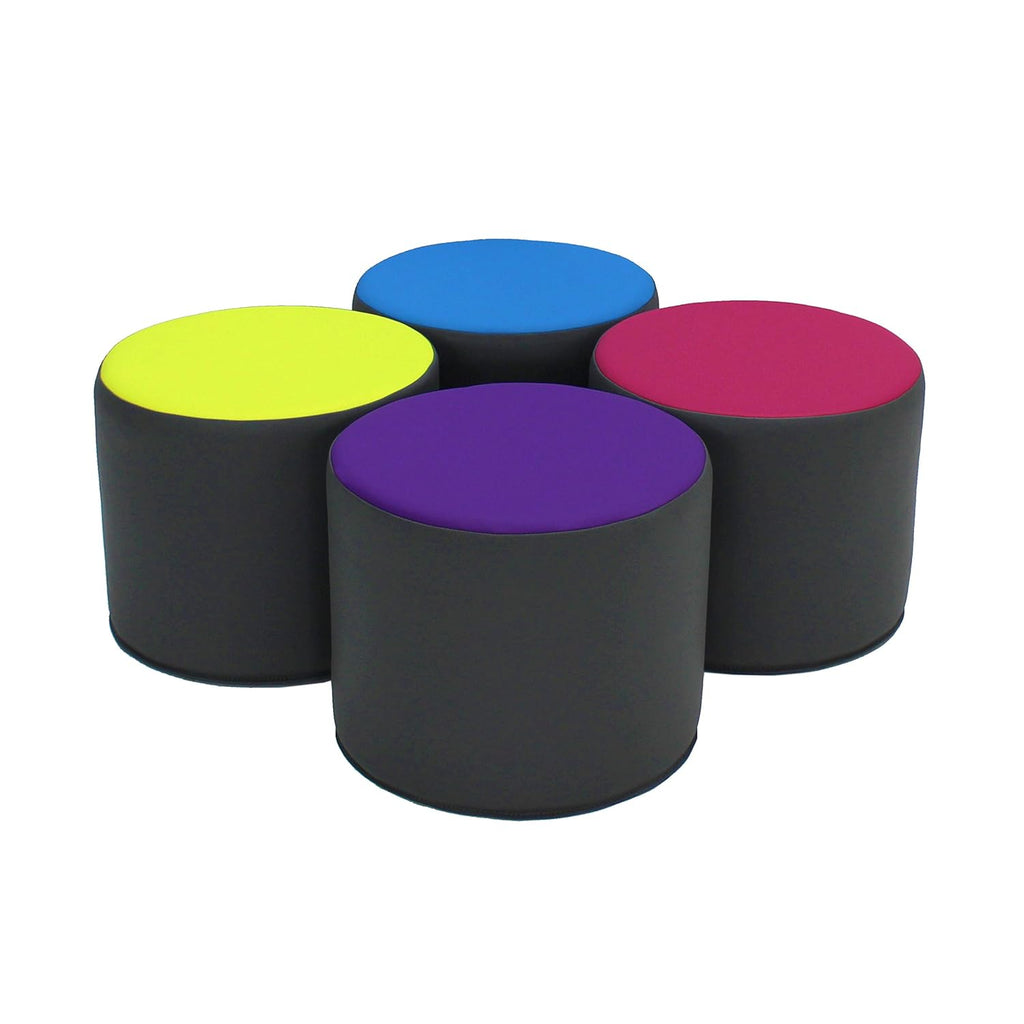 15 inch Round Two-Tone Accent Ottoman, Lightweight Foam Seating, 4-Piece K244061