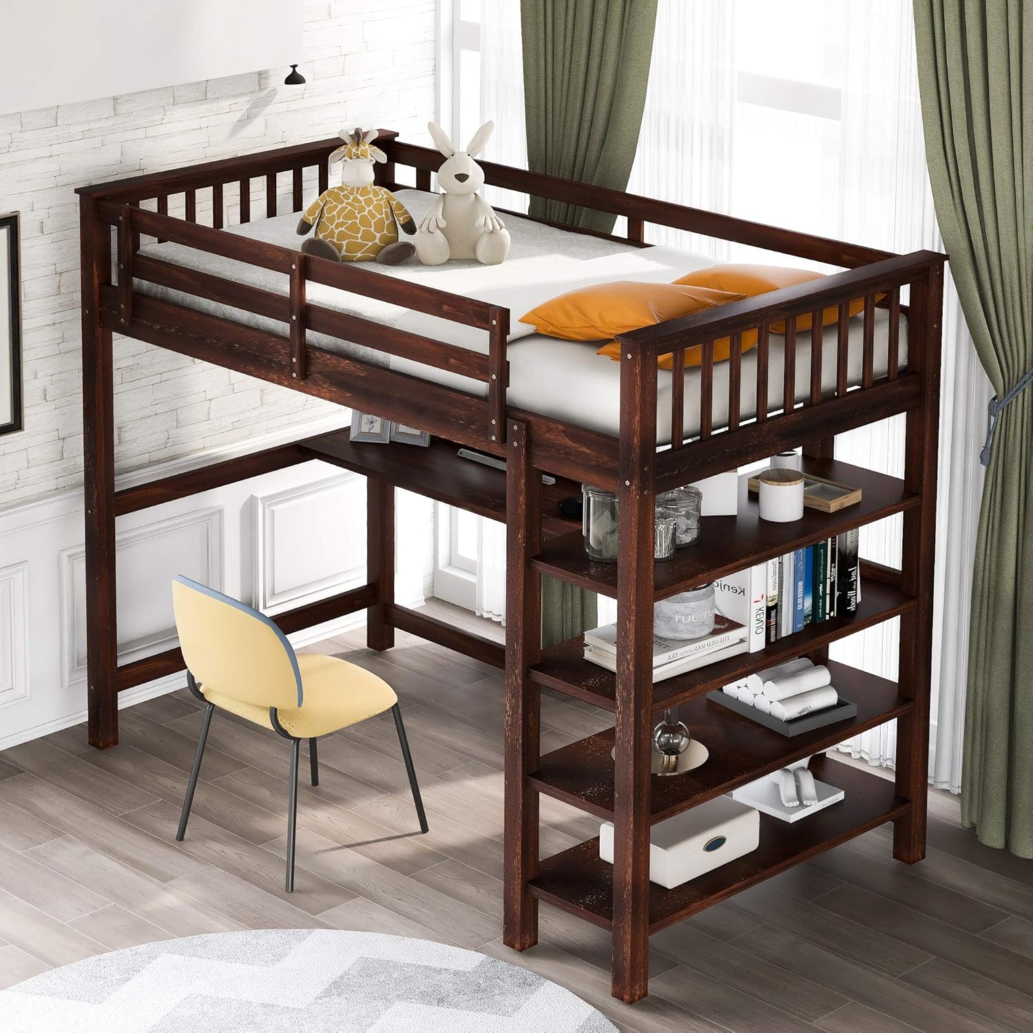 Twin Low Bunk Bed with Slide and Ladder, Black D8526