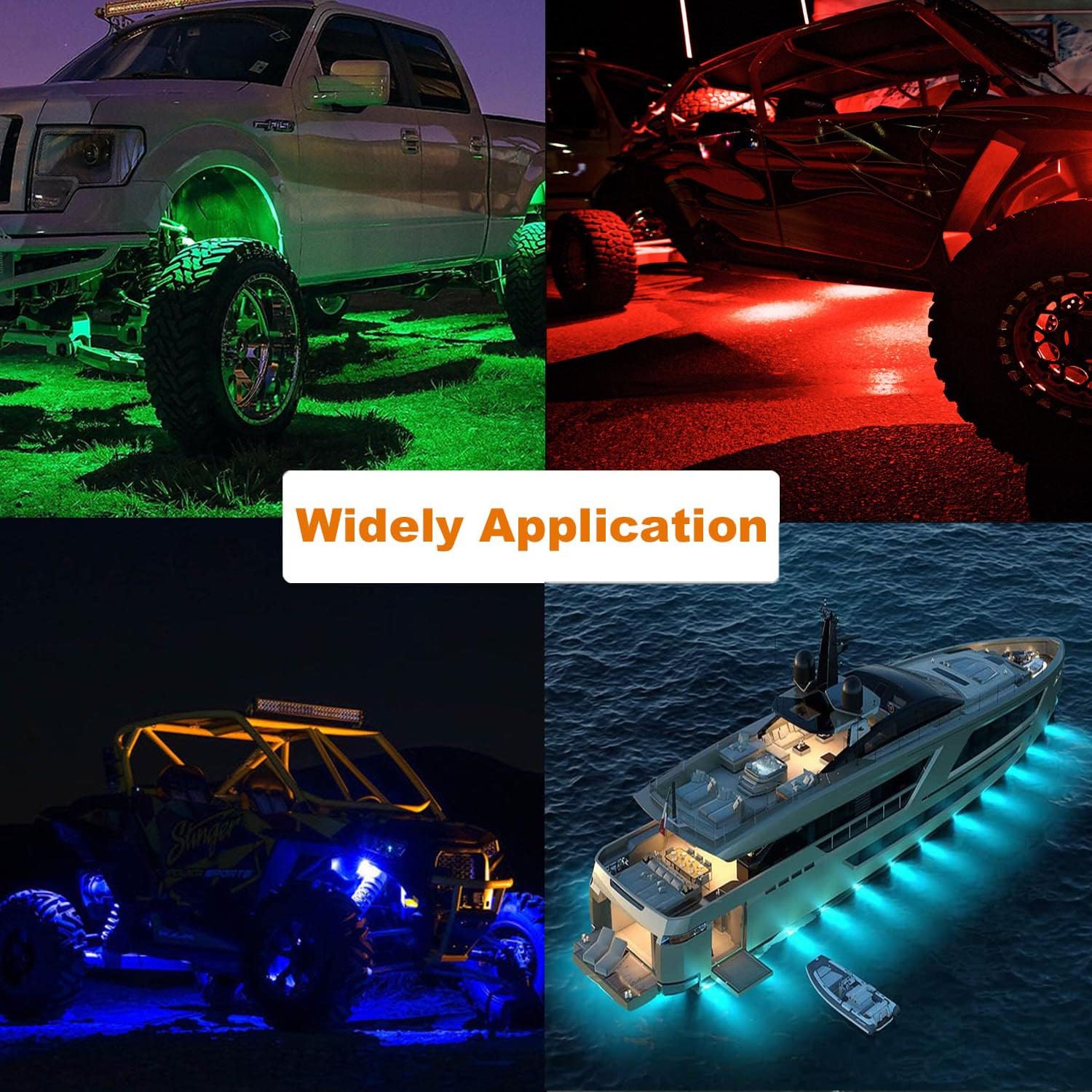 RGB LED Rock Lights Multicolor Underglow Light Kit 6 Pods Pack of 2 U697412