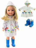 White Raincoat with Electric Blue Rain Boots For 14 Inch Dolls J22515