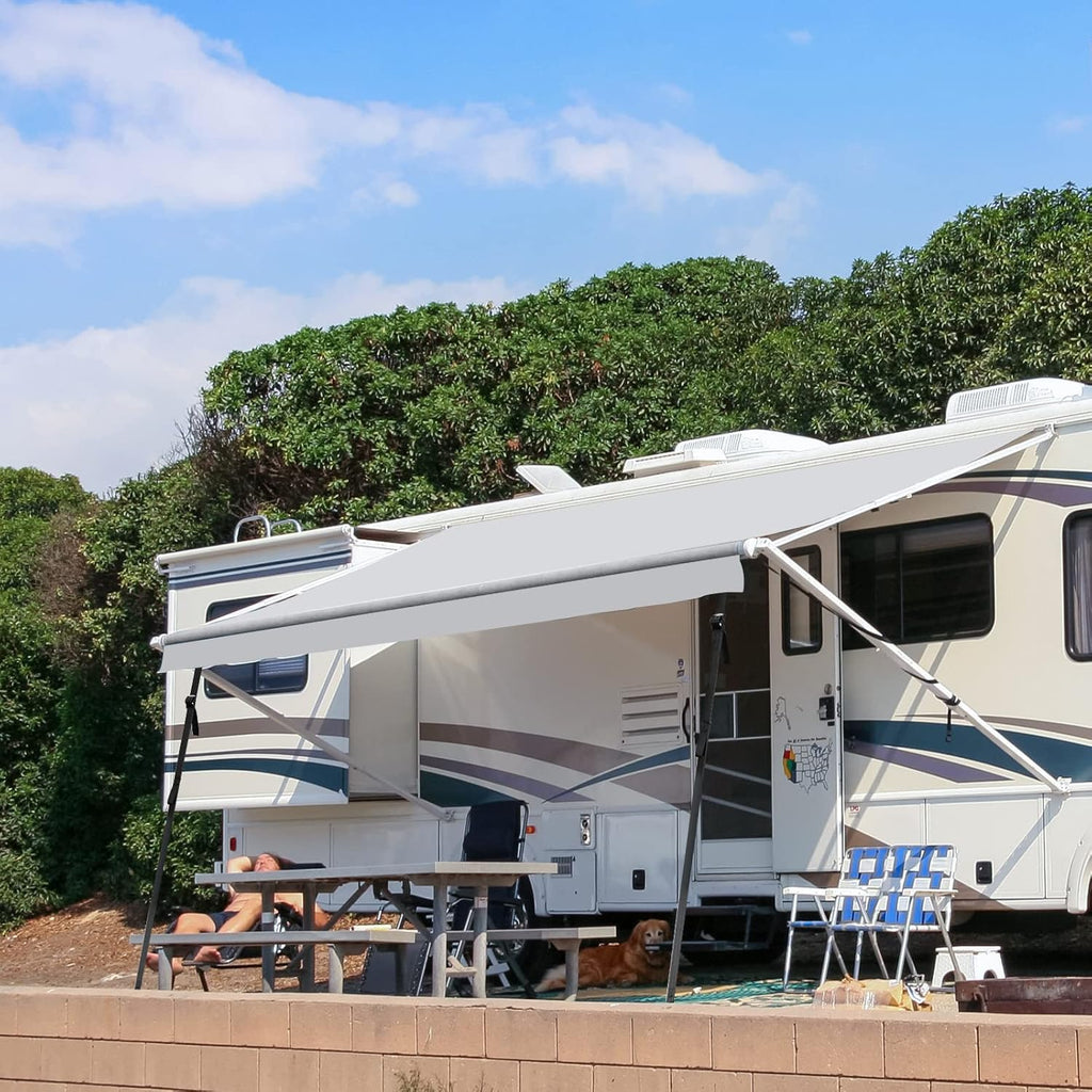 280GSM RV Awning Replacement Fabric with Awning Anchor Kits & Pull Tension Strap, Gray D3978