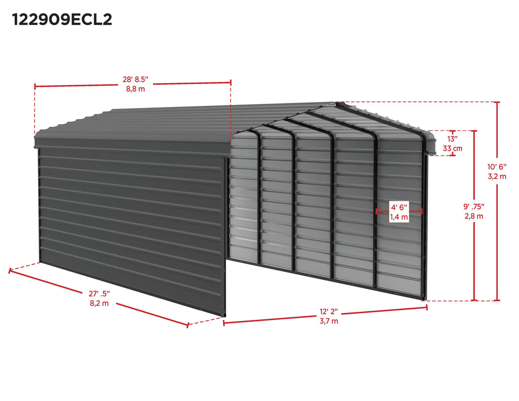 Galvanized Steel Carport Kit, 12' x 29' x 9' V385