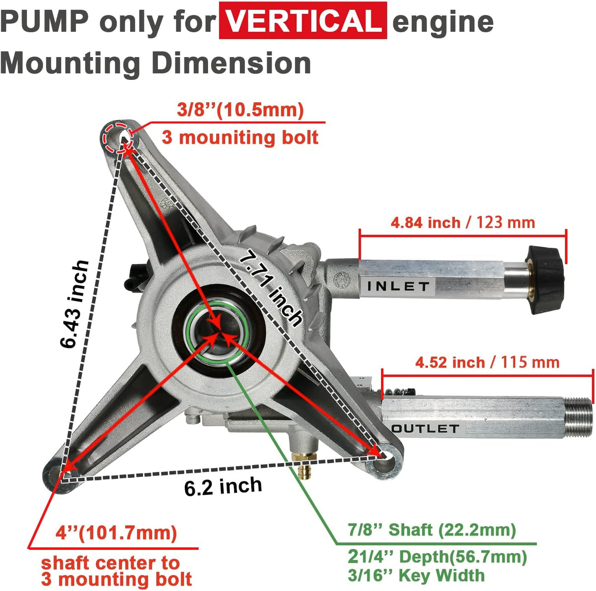 7/8 Shaft Vertical Pressure Washer Pump, 2600-3000 PSI @2.5 GPM U5719