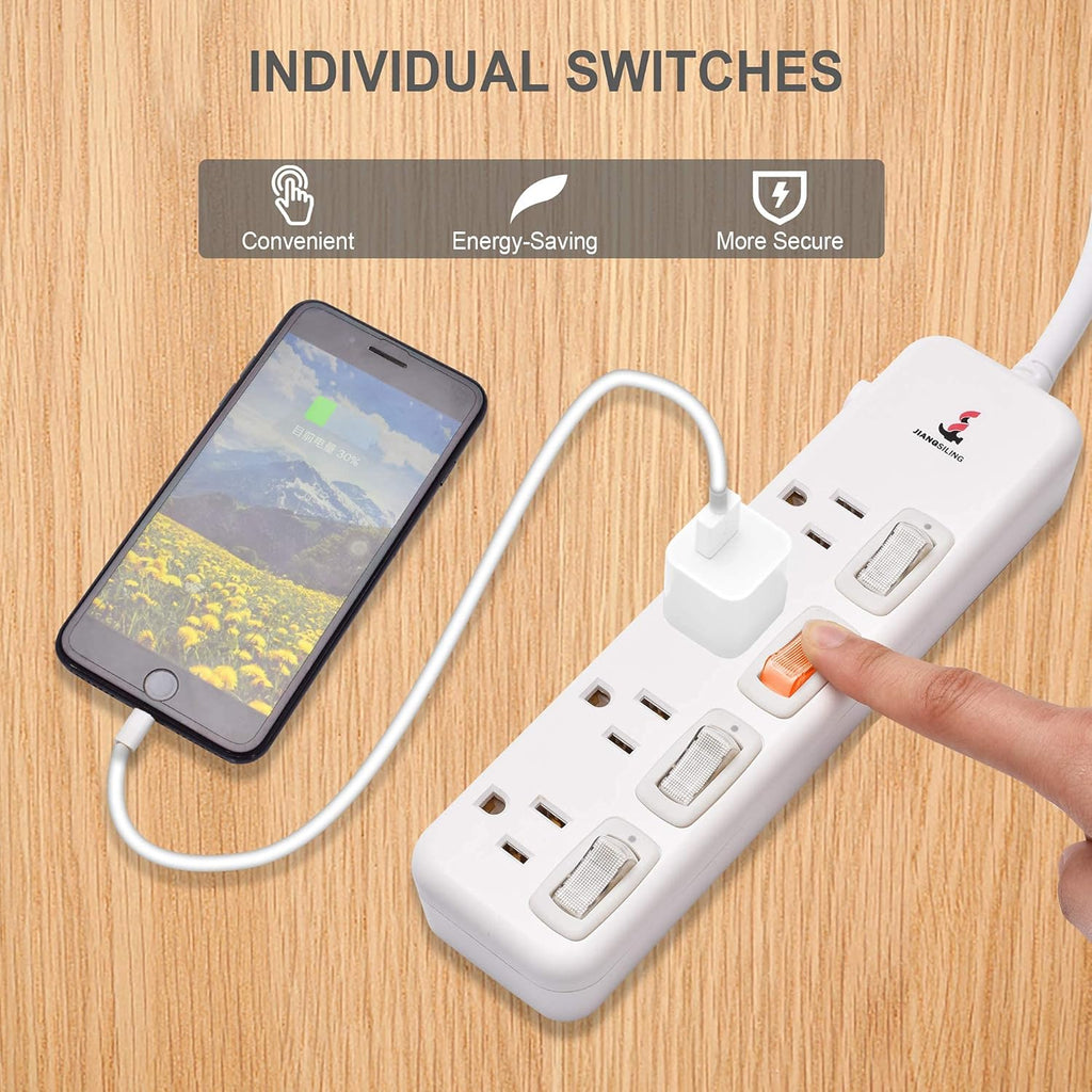 6 ft White Power Strip Surge Protector, 4 Outlets, Pack of 2 L446715