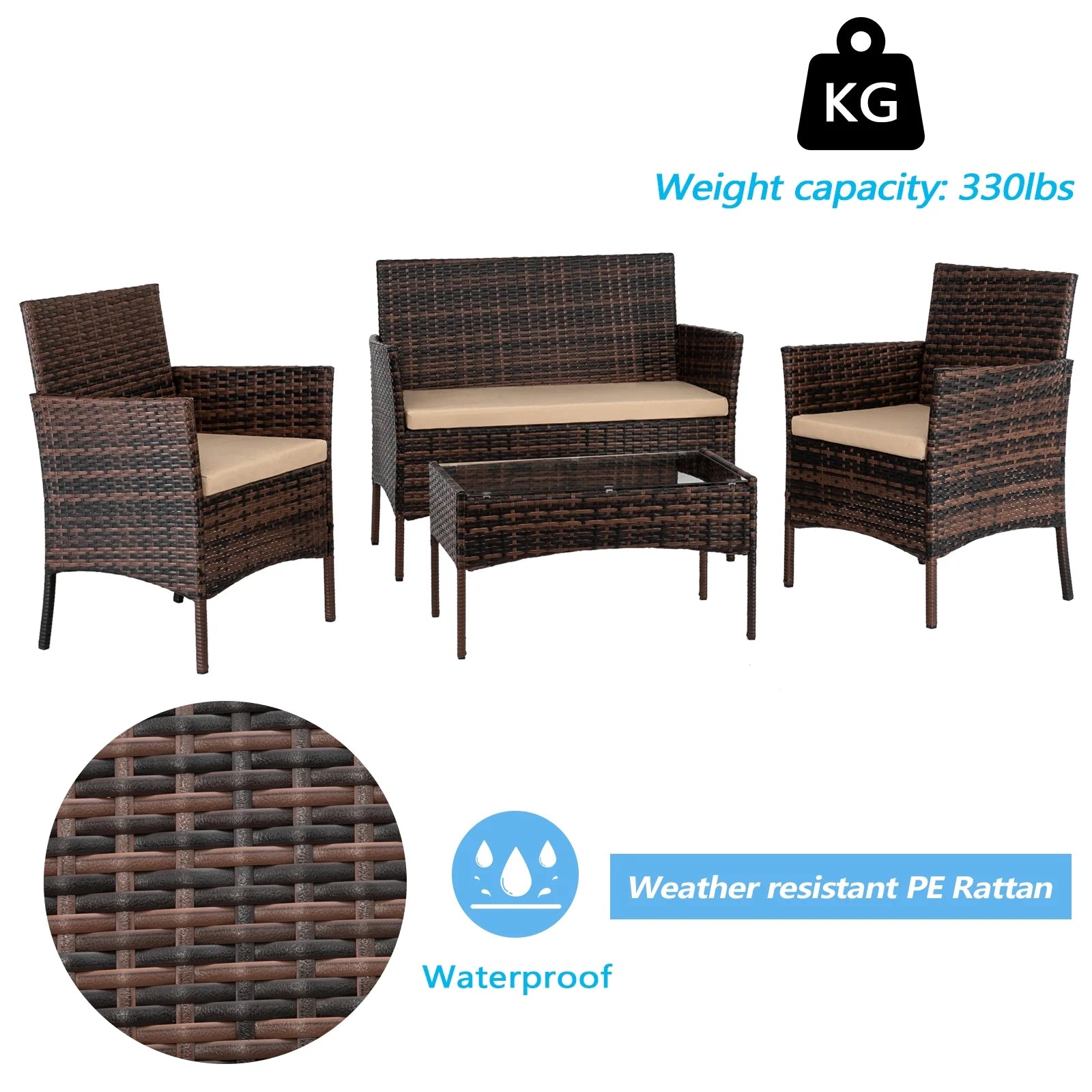 4-Piece Rattan Conversation Set with Sofa V320