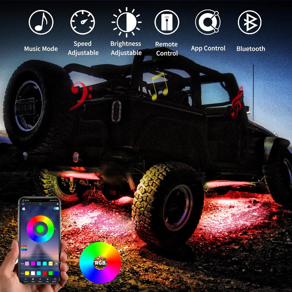 RGB LED Rock Lights Multicolor Underglow Light Kit 6 Pods Pack of 2 U697412
