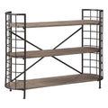 Brown and Black Wood and Metal Bookcase with 3 Open Shelves J328
