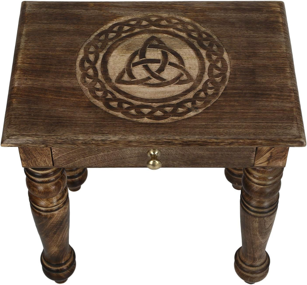 Wooden Side Table with Tree of Life Carved X317