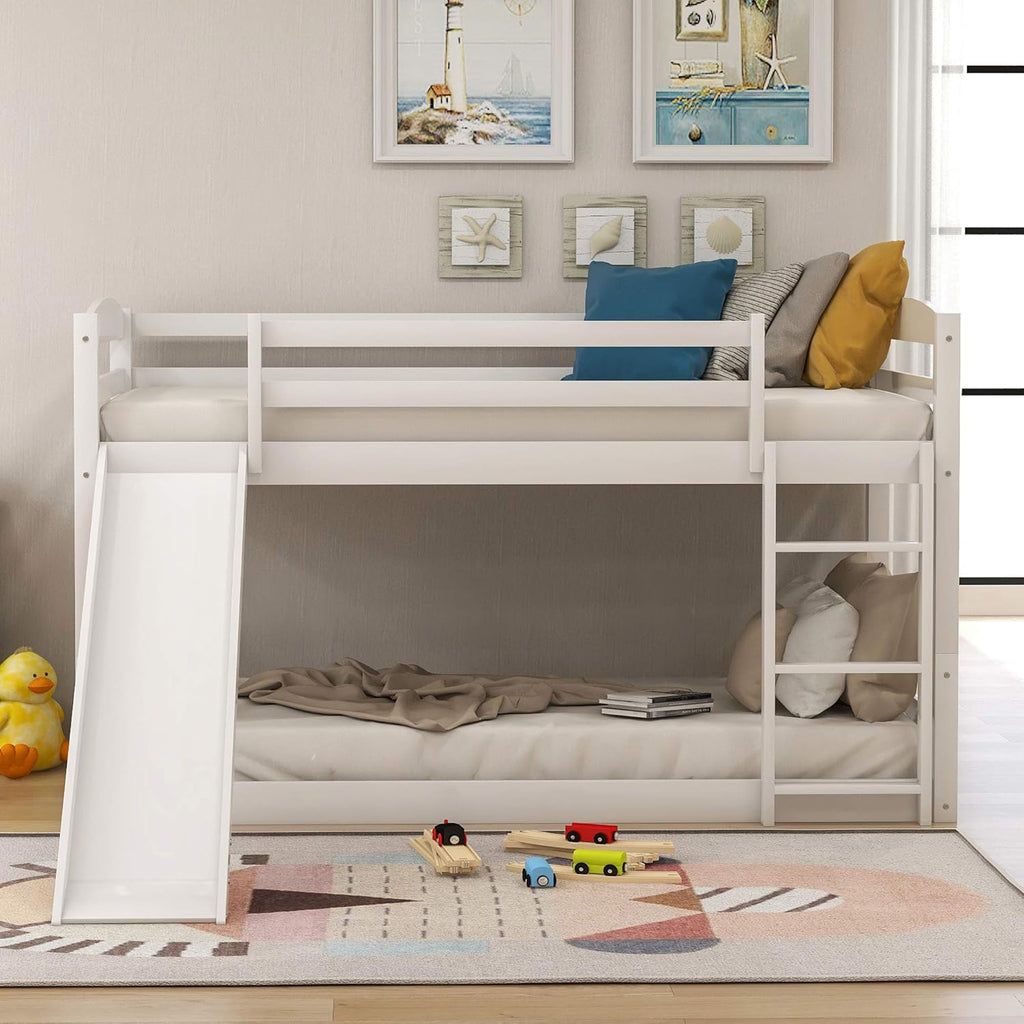 Twin Low Bunk Bed with Slide and Ladder, Black D8526