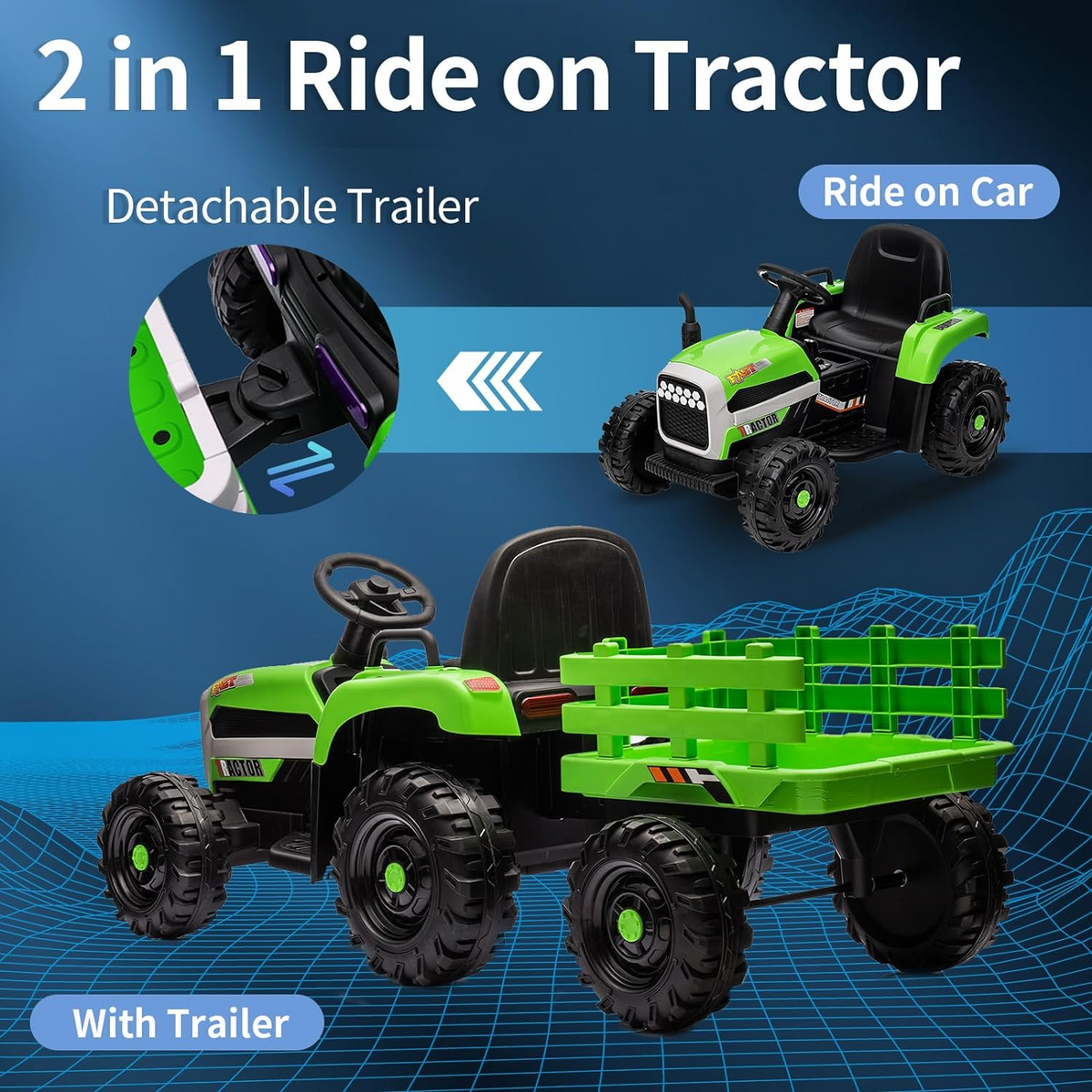 Green 12V 7AH Electric Tractor Ride on Car with Trailer V60924
