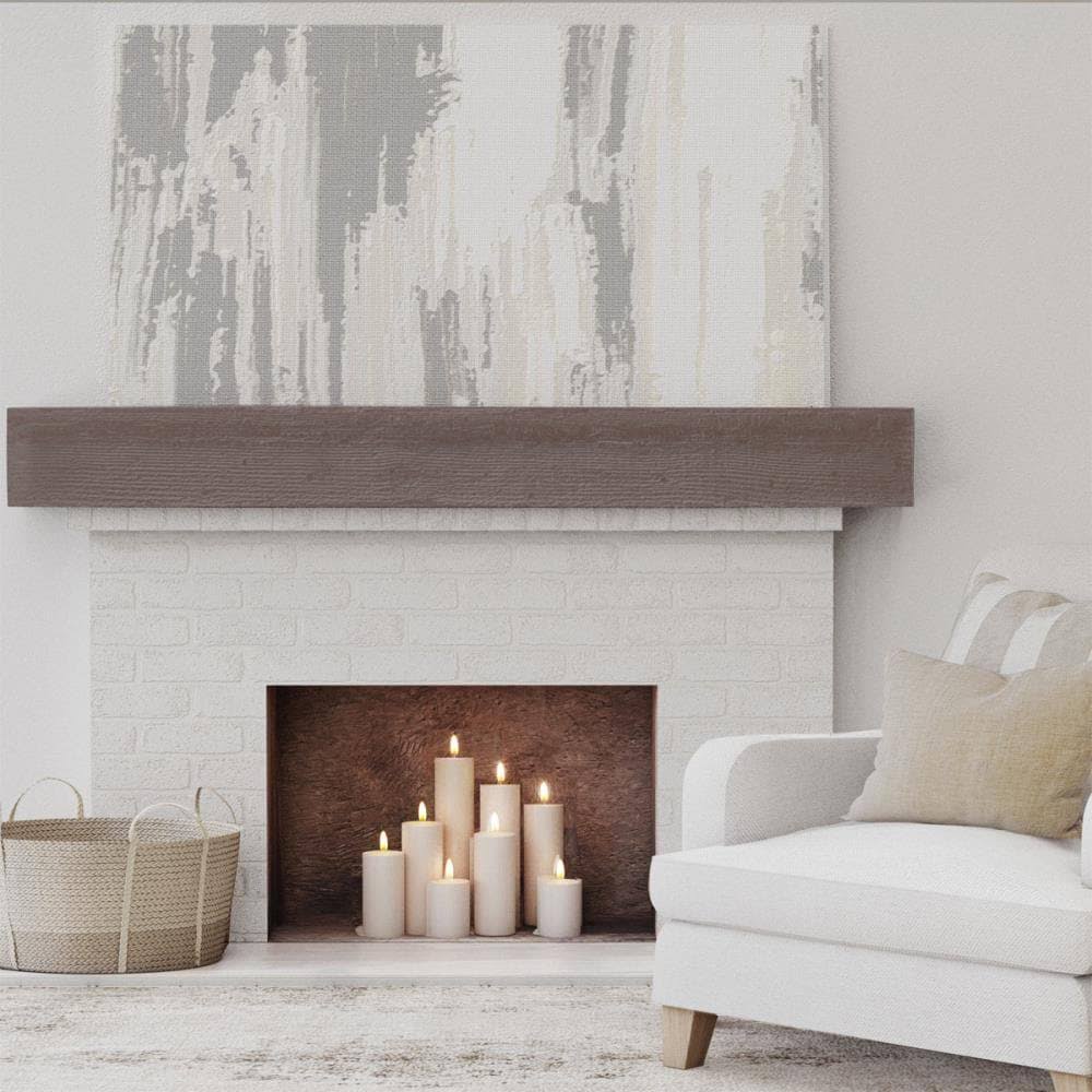 Rough Sawn Faux Wood Fireplace Mantel, Aged Pecan V176396