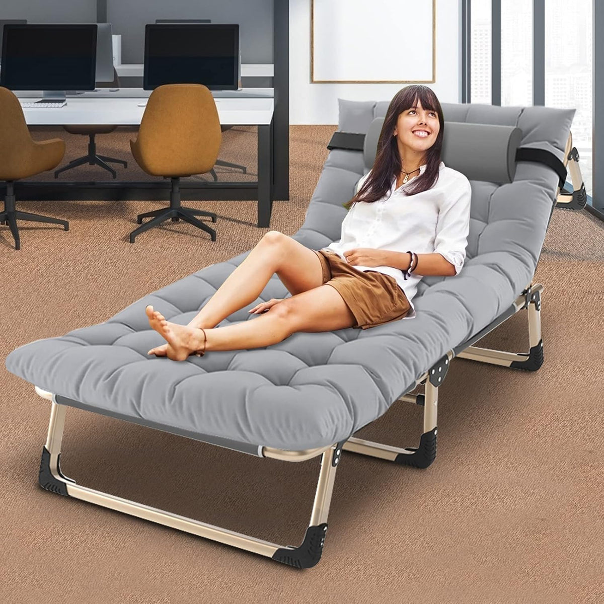 Adjustable 4-Position Folding Reclining Lounge Chair with Mattress D49509