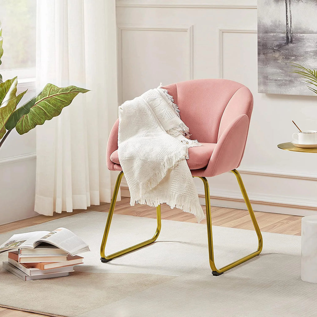 Flower Velvet Barrel Accent Chair with Golden Metal Legs, 2 Pieces K91061