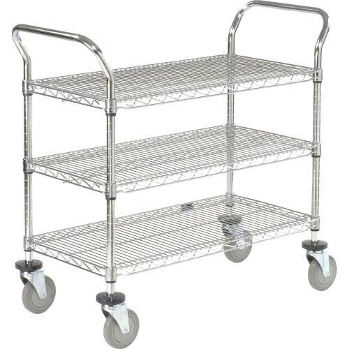 Chrome 3 Shelf Utility Cart with Polyurethane Brake Casters O8834