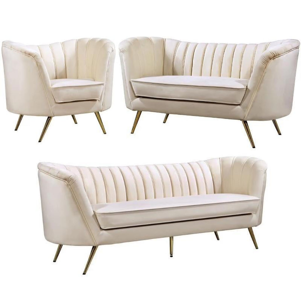 Cream and Gold 3-Piece Accent Chair Loveseat & Sofa Set E6688