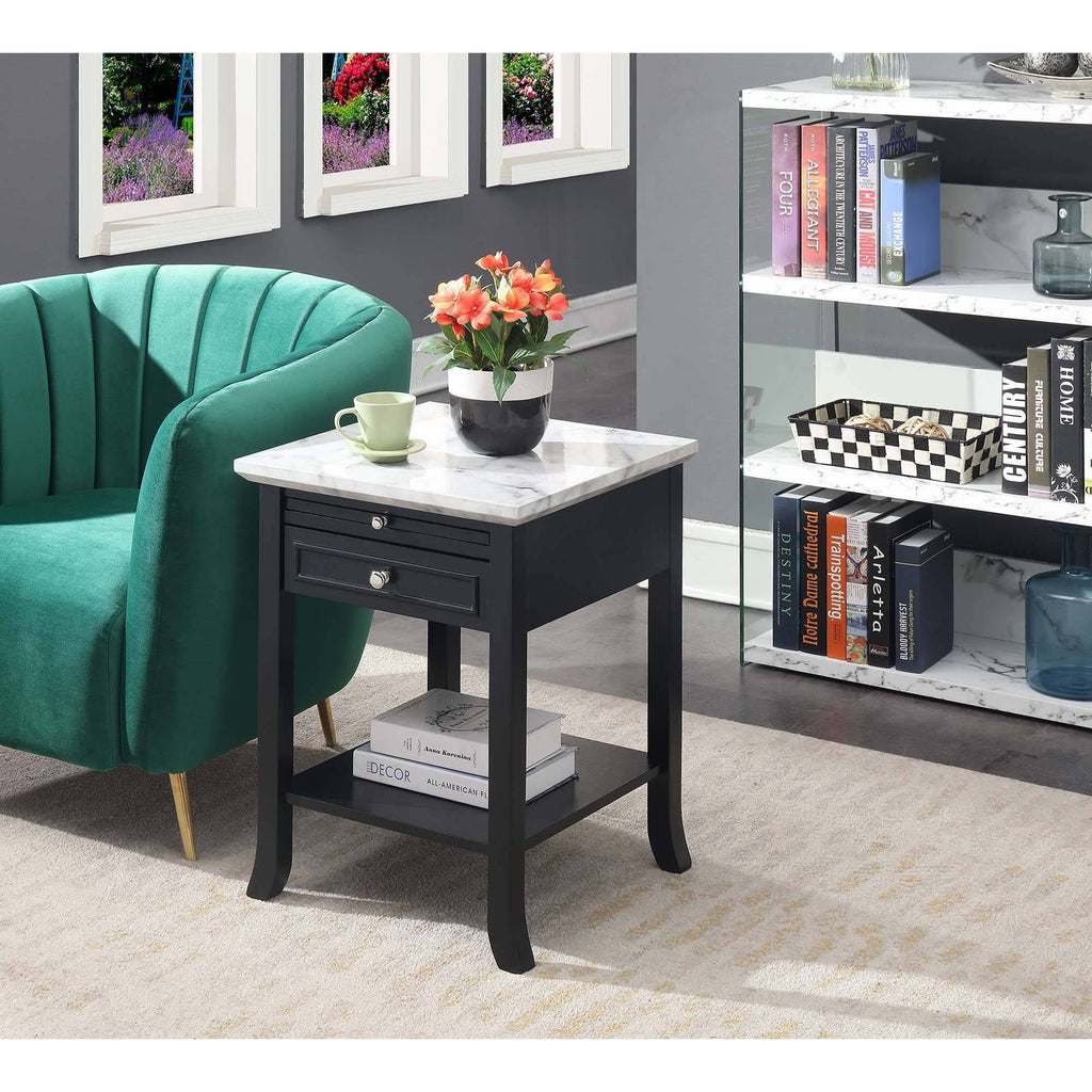White Faux Marble End Table with Drawer H8853