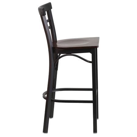 Black Ladder Back Metal Barstool with Walnut Wood Seat D195816