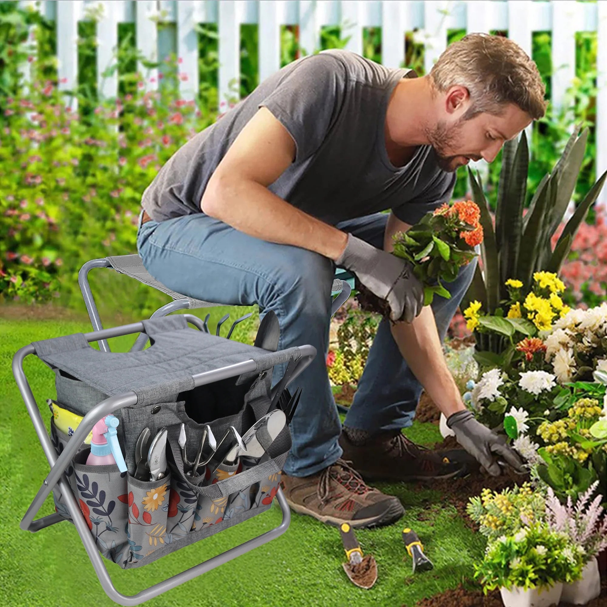 Folding Gardening Stool with Detachable Storage Tote Bag G2688