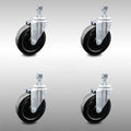 5 inch Hard Rubber Wheel Swivel 10mm Threaded Stem Caster Set C8786