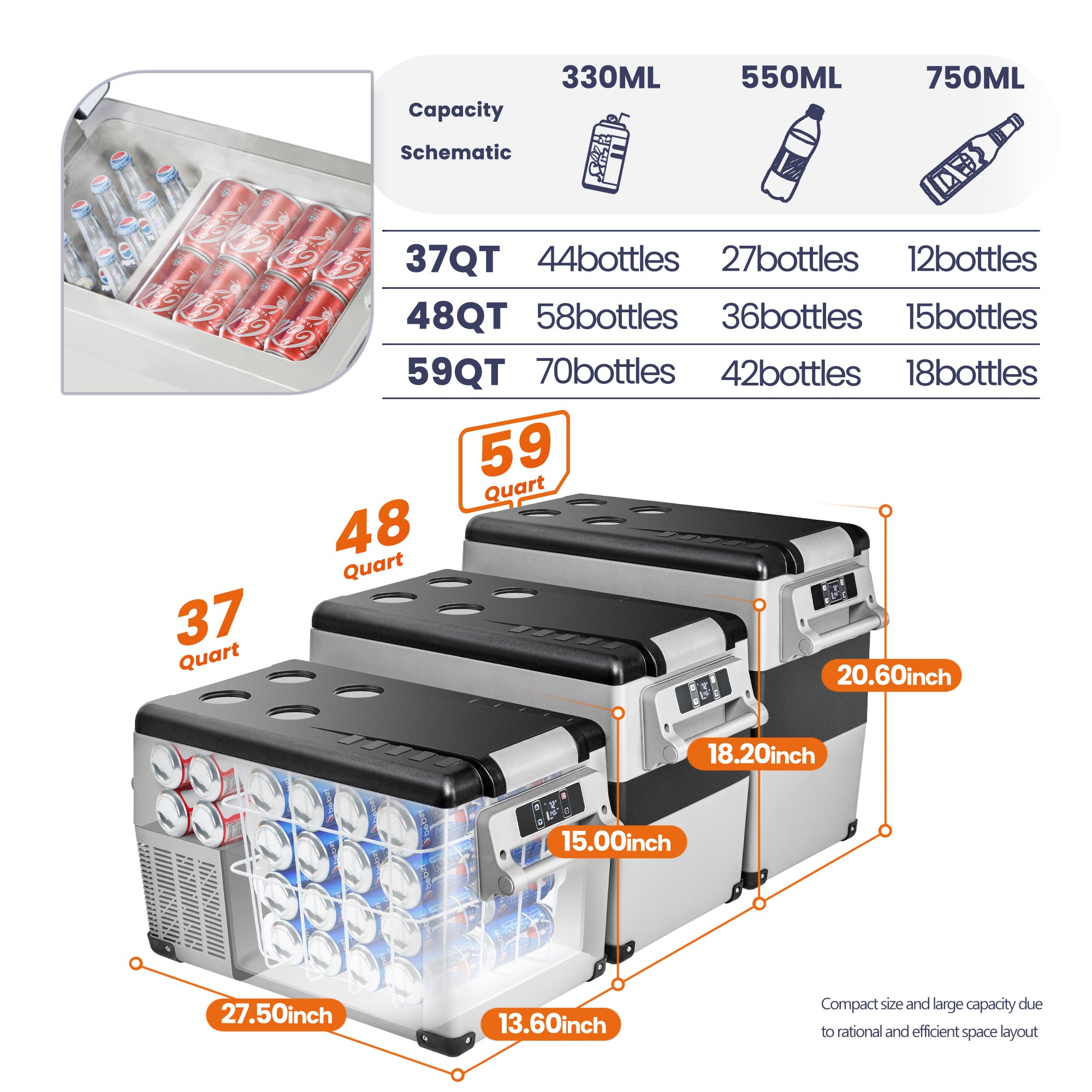12 Volt Car Refrigerator 59QT (55L) Gray M66604