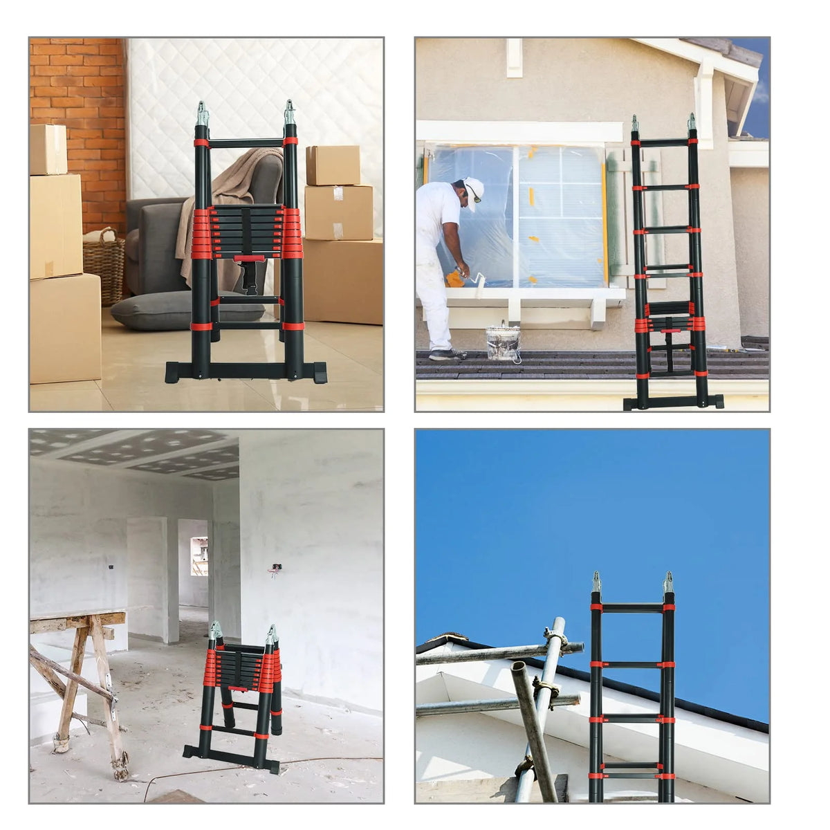 Aluminum Telescoping Extension Ladder, Red Alloy A-Frame Ladder R8227